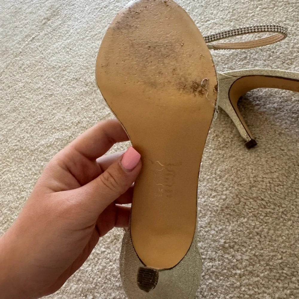 Nina Gold Rhinestone Ankle-Strap Stiletto Sandals - Picture 5 of 6